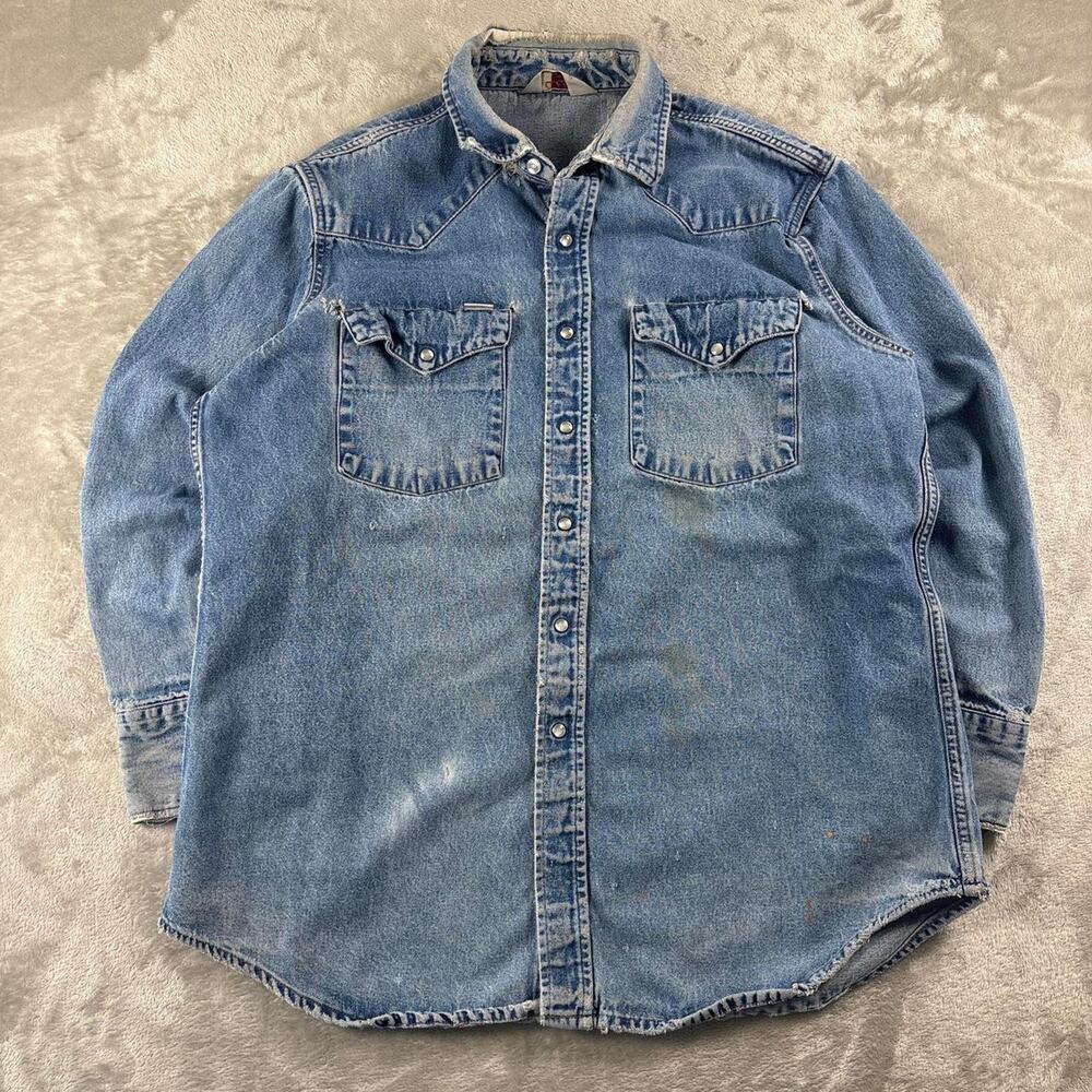 Vintage Carhartt Rugged Outdoor Wear Denim Western Pearl Snap Shirt Men’s L